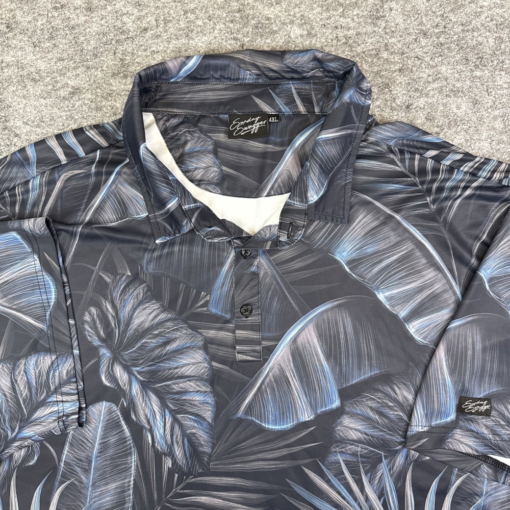 Sunday Swagger golf polo men's 4XL gray palm 4 way stretch breathable UPF 40